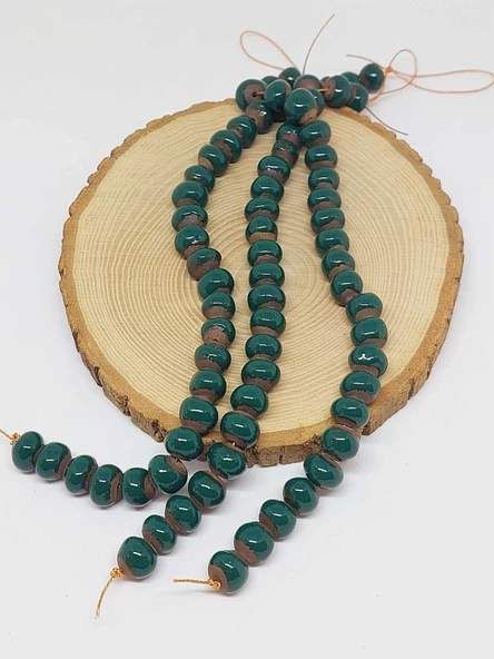 Yeşil Renk Sırlı Seramik Boncuk Dizi 10-12mm/23cm (54110) - Resim 3