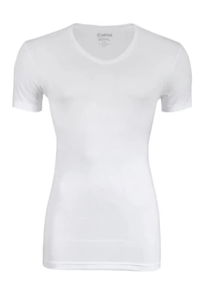 YILDIZ Erkek Bambu V Yaka Kısa Kollu Atlet 480  Beyaz 2XL - Resim 3