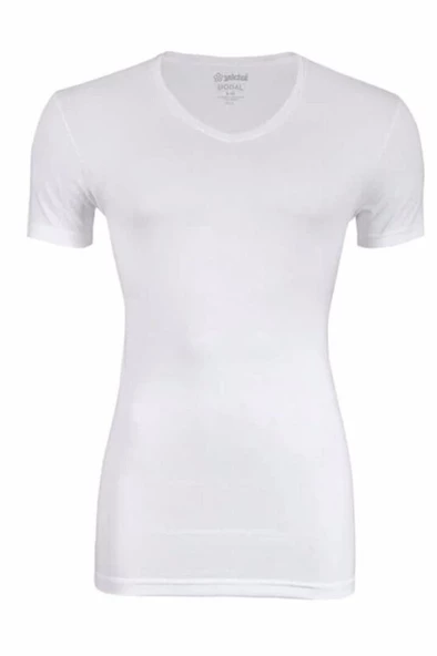 YILDIZ Erkek Bambu V Yaka Kısa Kollu Atlet 480  Beyaz 2XL - Resim 2