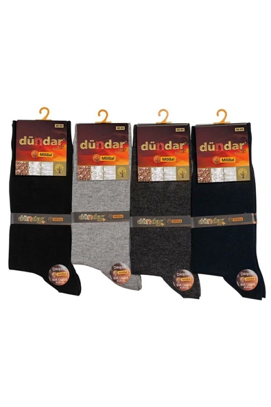 Dündar Erkek Plus Modal Likralı Desenli Ve Düz Soket Çorap 4124 - 12 Adet  Karışık Renk 40-44 - Resim 2