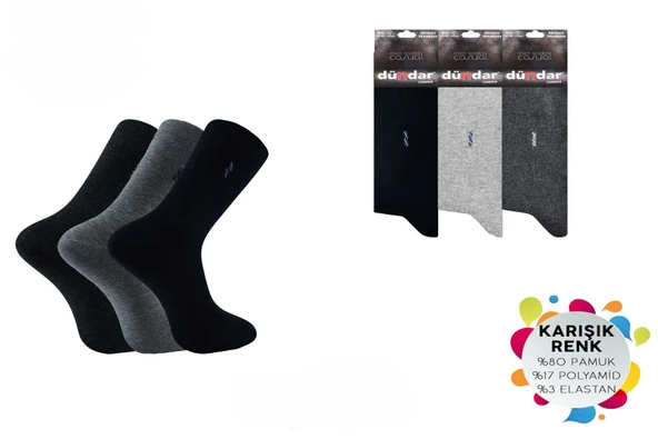 Dündar Erkek Dikişsiz Likralı Penye Desenli Soket Çorap 003 - 12 Adet  Karışık Renk 40-45 - Resim 3