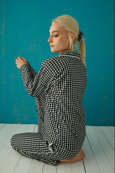 Pijamoni Kadın Süet Boydan Düğmeli Pijama Takımı - 5660-4  XL Siyah - 3