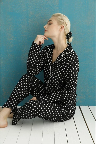 Pijamoni Kadın Süet Boydan Düğmeli Pijama Takımı - 5660-15  Siyah M - 2
