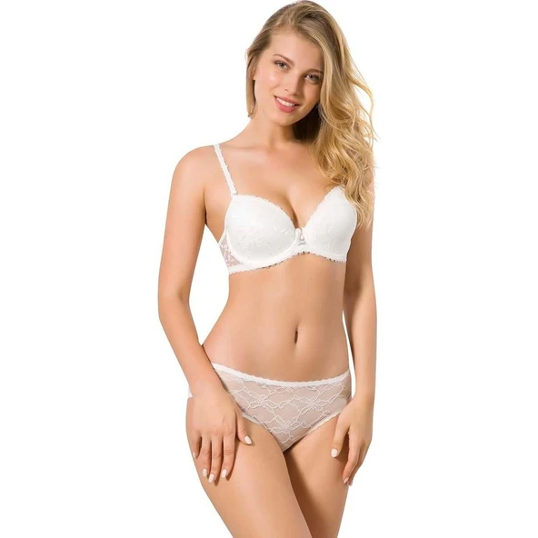 Le Jardin Dantel Kaplı Sütyen Takım 6042  Beyaz 100B - Resim 3