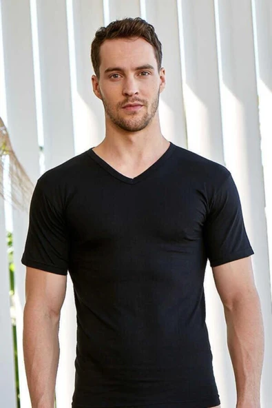 Berrak Erkek Siyah V Yaka Fanila Atlet 3'Lü Paket -1006  Siyah 2XL - Resim 2