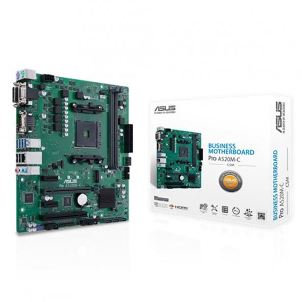 ASUS PRO A520M-C/CSM AMD A520 AM4 DDR4 4400 HDMI DVI VGA M2 USB3.2 COM PCI mATX ANAKART