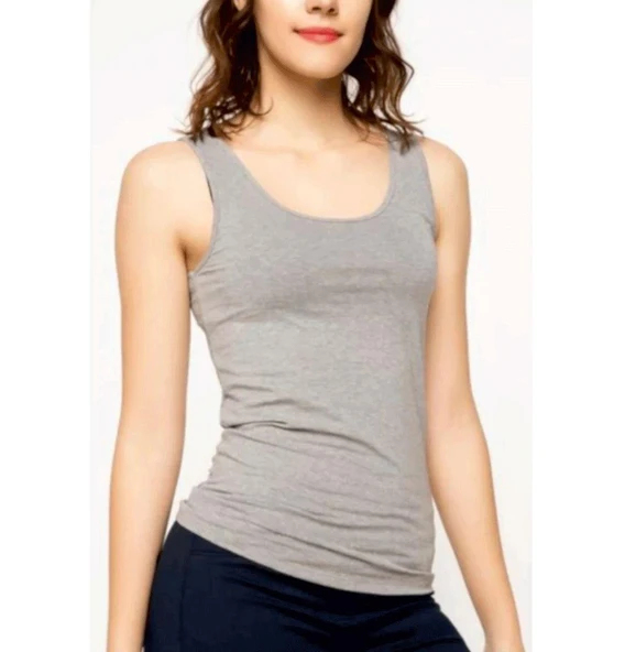 Gümüş Kadın Ribana Geniş Askılı Düz Biyeli Atlet 3009 - 6 Adet   Beyaz 4XL - Resim 4