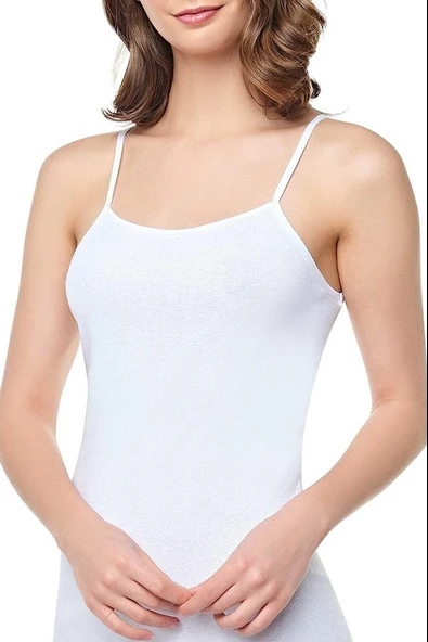 Seher Yıldızı Kadın Ribana İp Askı Atlet 0061 - 12 Adet  Beyaz L - Resim 4