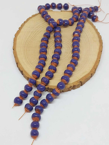 Mor Renk Sırlı Seramik Boncuk Dizi 10-12mm/23cm (54114) - Resim 3