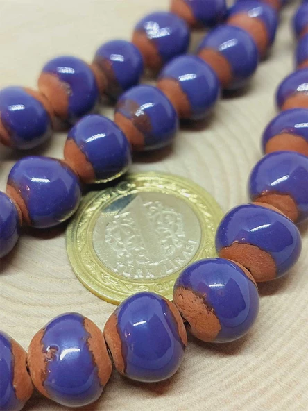 Mor Renk Sırlı Seramik Boncuk Dizi 10-12mm/23cm (54114) - Resim 2