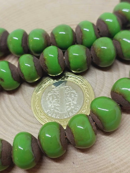 Yeşil Renk Sırlı Seramik Boncuk Dizi 10-12mm/23cm (54116) - Resim 2