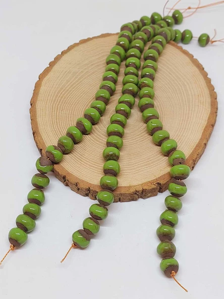 Yeşil Renk Sırlı Seramik Boncuk Dizi 10-12mm/23cm (54116) - Resim 3