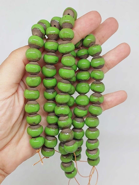 Yeşil Renk Sırlı Seramik Boncuk Dizi 10-12mm/23cm (54116) ürün görseli 1