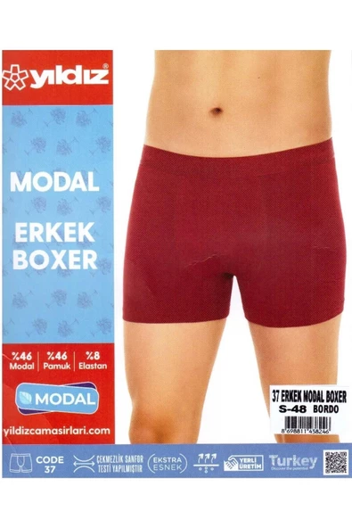 Yıldız Erkek Modal Likralı Boxer 37/42 - 9 Adet  Bordo 2XL - 2