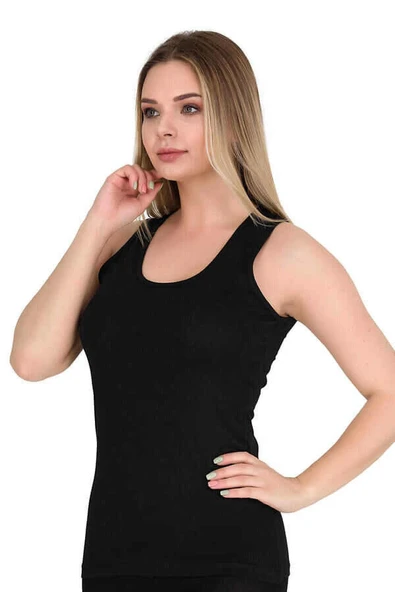 Berrak Kadın Likralı Geniş Askılı Atlet 3'Lü Paket -2127  XL Siyah - Resim 5