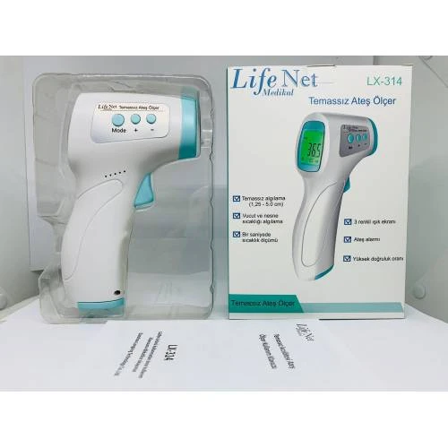Temassız Ateş Ölçer Kızıl Ötesi Vücut ve Alından Termometre Life Net Medikal LX-314 TURKUAZ - 2