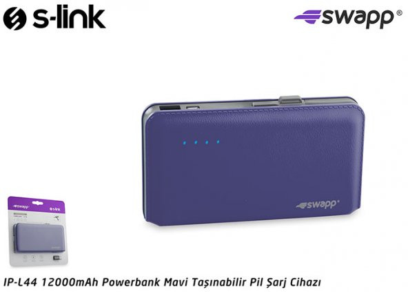 S-link Swapp IP-L44 12000mAh Powerbank Mavi Taşınabilir Pil Şarj Cihazı
