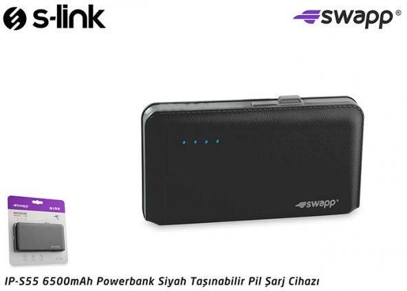 S-link Swapp IP-S55 6500mAh Süper İnce Siyah Sony Polimer Bataryalı Powerbank