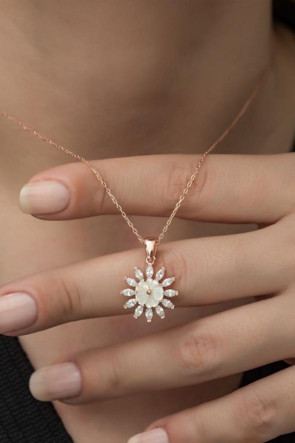 Özel Tasarım Manolya Çiçeği 925 Ayar Gümüş Kolye ROSE - 2