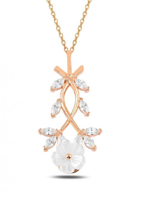 Baget Taşlı Manolya Çiçeği Gümüş Kolye Rose ürün görseli