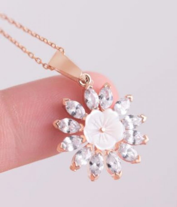 Özel Tasarım Manolya Çiçeği 925 Ayar Gümüş Kolye ROSE - 8