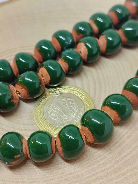 Yeşil Renk Sırlı Seramik Boncuk Dizi 10-12mm/23cm (54122) - Resim 2