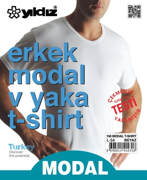 3'Lü Yıldız Erkek Modal Pamuk V Yaka Fanila T-Shirt  Beyaz XL - Resim 4