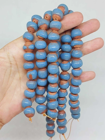 Mavi Renk Sırlı Seramik Boncuk Dizi 10-12mm/24cm (54128) ürün görseli 1