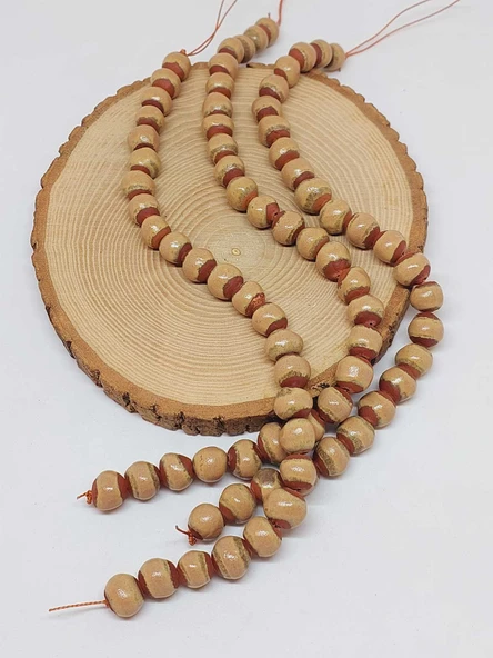 Bej Renk Sırlı Seramik Boncuk Dizi 10-12mm/24cm (54126) - 3