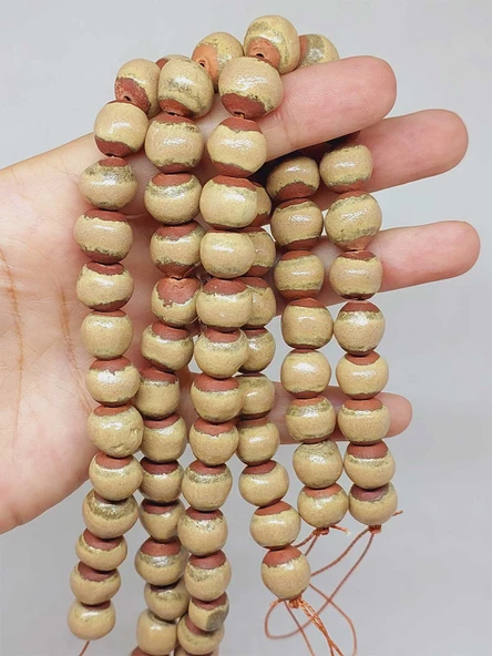Bej Renk Sırlı Seramik Boncuk Dizi 10-12mm/24cm (54126)