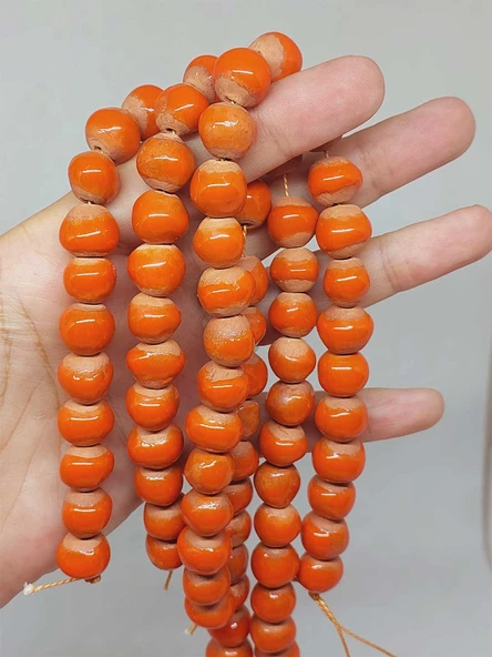 Turuncu Renk Sırlı Seramik Boncuk Dizi 10-12mm/24cm (54130) ürün görseli