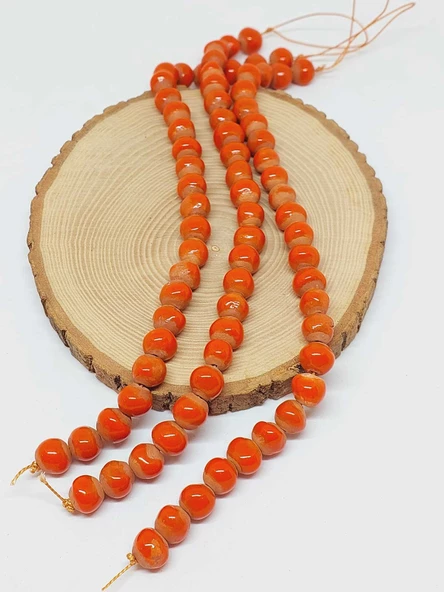 Turuncu Renk Sırlı Seramik Boncuk Dizi 10-12mm/24cm (54130) - Resim 3