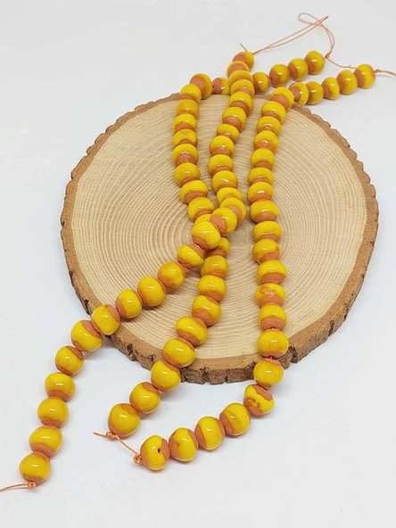 Sarı Renk Sırlı Seramik Boncuk Dizi 10-12mm/23cm (54124) - Resim 3