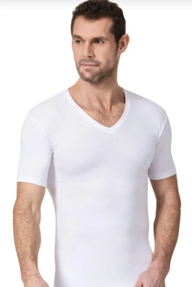 Namaldı Erkek Likralı V Yaka Yarım Kollu Atlet 6'Lı Paket - 182  XL Siyah - Resim 2