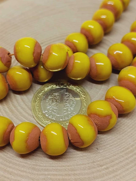 Sarı Renk Sırlı Seramik Boncuk Dizi 10-12mm/23cm (54124) - Resim 2