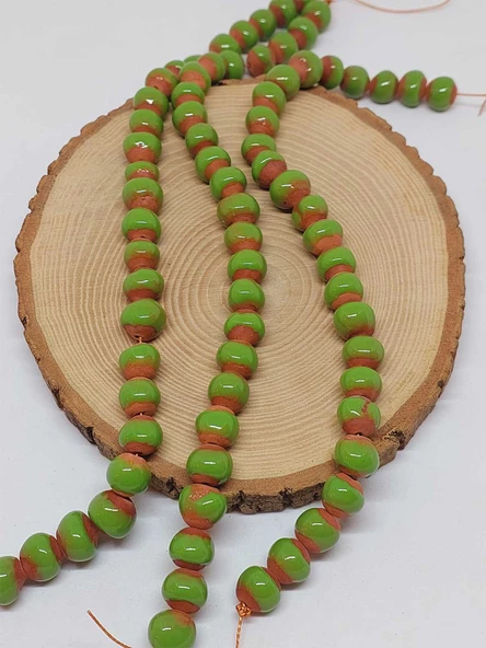 Yeşil Renk Sırlı Seramik Boncuk Dizi 10-12mm/24cm (54132) - Resim 3