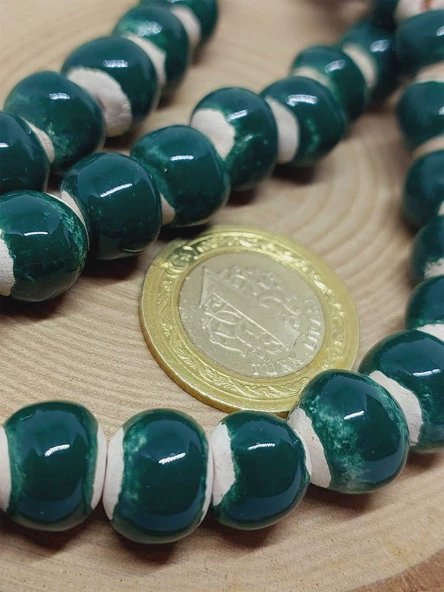 Yeşil Renk Sırlı Seramik Boncuk Dizi 10-12mm/23cm (54154) - Resim 2