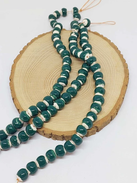 Yeşil Renk Sırlı Seramik Boncuk Dizi 10-12mm/23cm (54154) - Resim 3