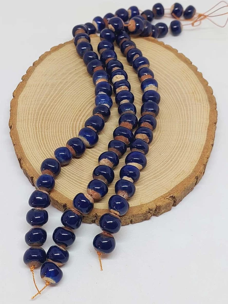 Lacivert Renk Sırlı Seramik Boncuk Dizi 10-12mm/24cm (54134) - Resim 3