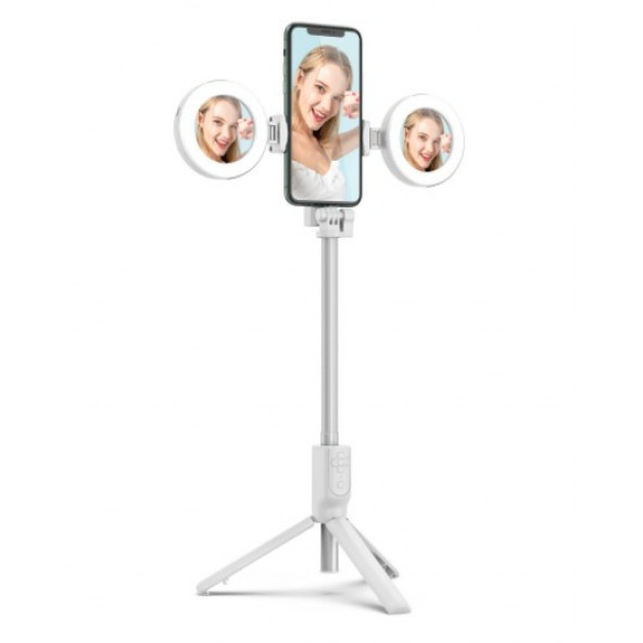 Mi7a R12 Selfie Çubuğu Halka Işık Tripod 3'ü 1 arada - Beyaz