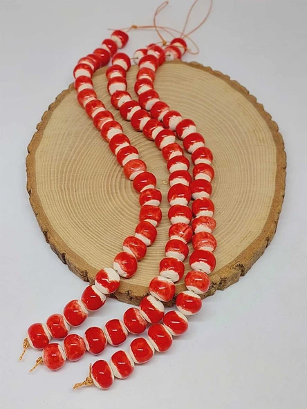 Kırmızı Renk Sırlı Seramik Boncuk Dizi 10-12mm/23cm (54148) - Resim 3