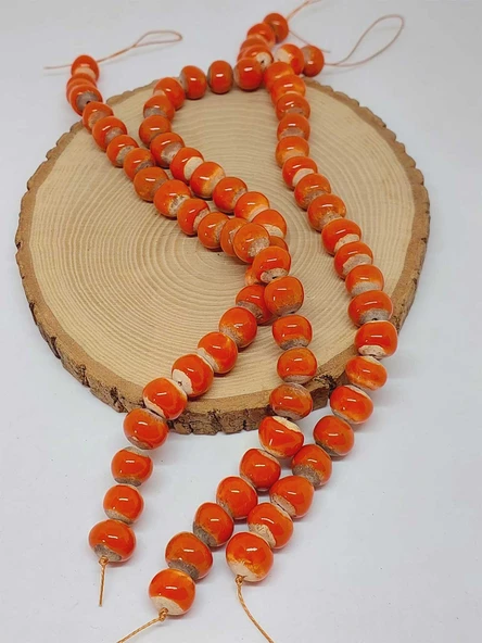 Turuncu Renk Sırlı Seramik Boncuk Dizi 10-12mm/24cm (54138) - Resim 3