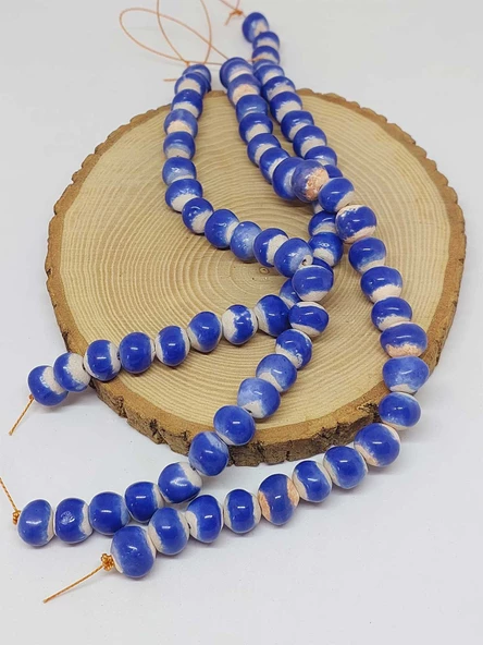 Mavi Renk Sırlı Seramik Boncuk Dizi 10-12mm/24cm (54142) - Resim 3