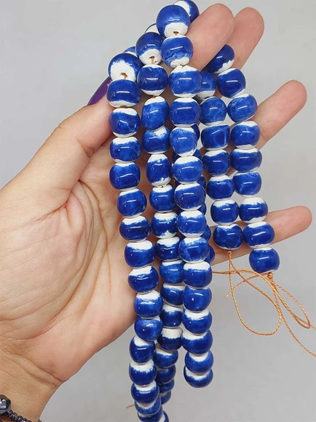 Mavi Renk Sırlı Seramik Boncuk Dizi 10-12mm/23cm (54156) ürün görseli