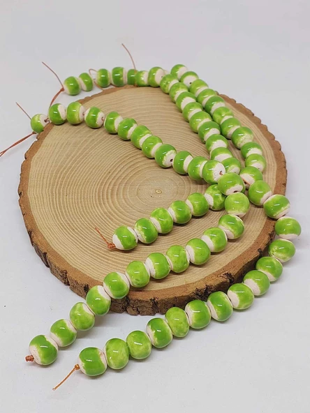 Yeşil Renk Sırlı Seramik Boncuk Dizi 10-12mm/24cm (54140) - Resim 3