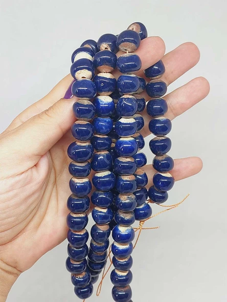 Lacivert Renk Sırlı Seramik Boncuk Dizi 10-12mm/24cm (54134) ürün görseli