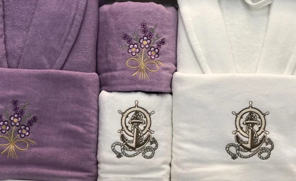 Royam Chıara Kadife Pamuklu Nakışlı 6 Parça Aile Bornoz Seti Bornoz Takımı - 10