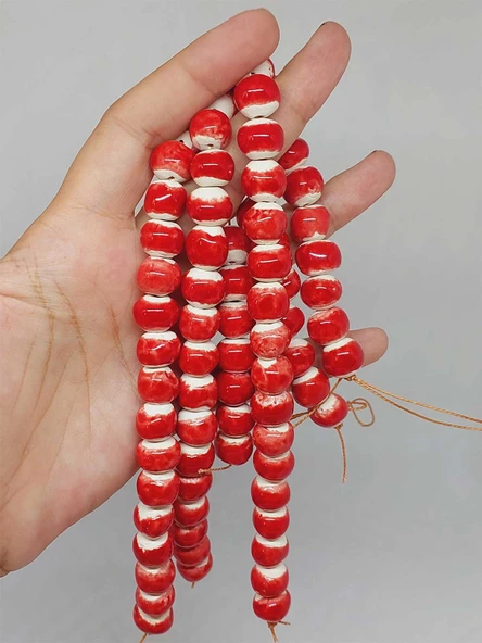 Kırmızı Renk Sırlı Seramik Boncuk Dizi 10-12mm/23cm (54148) ürün görseli
