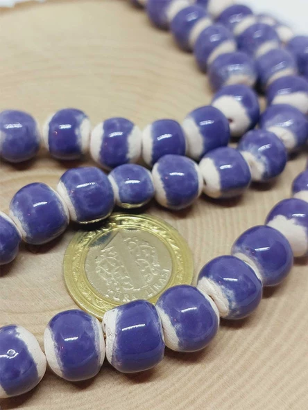 Mor Renk Sırlı Seramik Boncuk Dizi 10-12mm/23cm (54152) - Resim 2