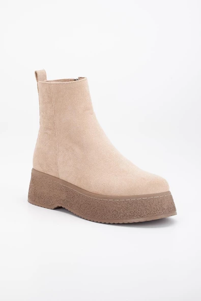 Kadın Bot Nude Kalın Taban Süet Bağsız Yüzüdüz - Resim 4